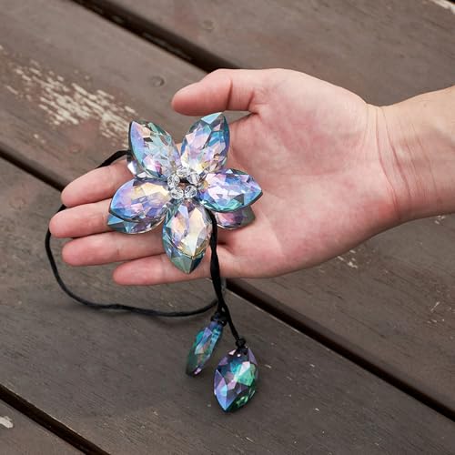 Image of Crystal Flower Car Rear View Mirror Hanging Ornament - Sparkles with Rainbows for a Sense of Luck and Happiness Car Interior Accessories (Colorful)