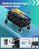 Kitsure 230L Bollerwagen faltbar 200KG Belastbar – Handwagen mit verstellbarem Griff, Offroad-Rädern, Transportwagen für Camping, Garten, Strand & Einkäufe, Schwarz, 115×60×96cm