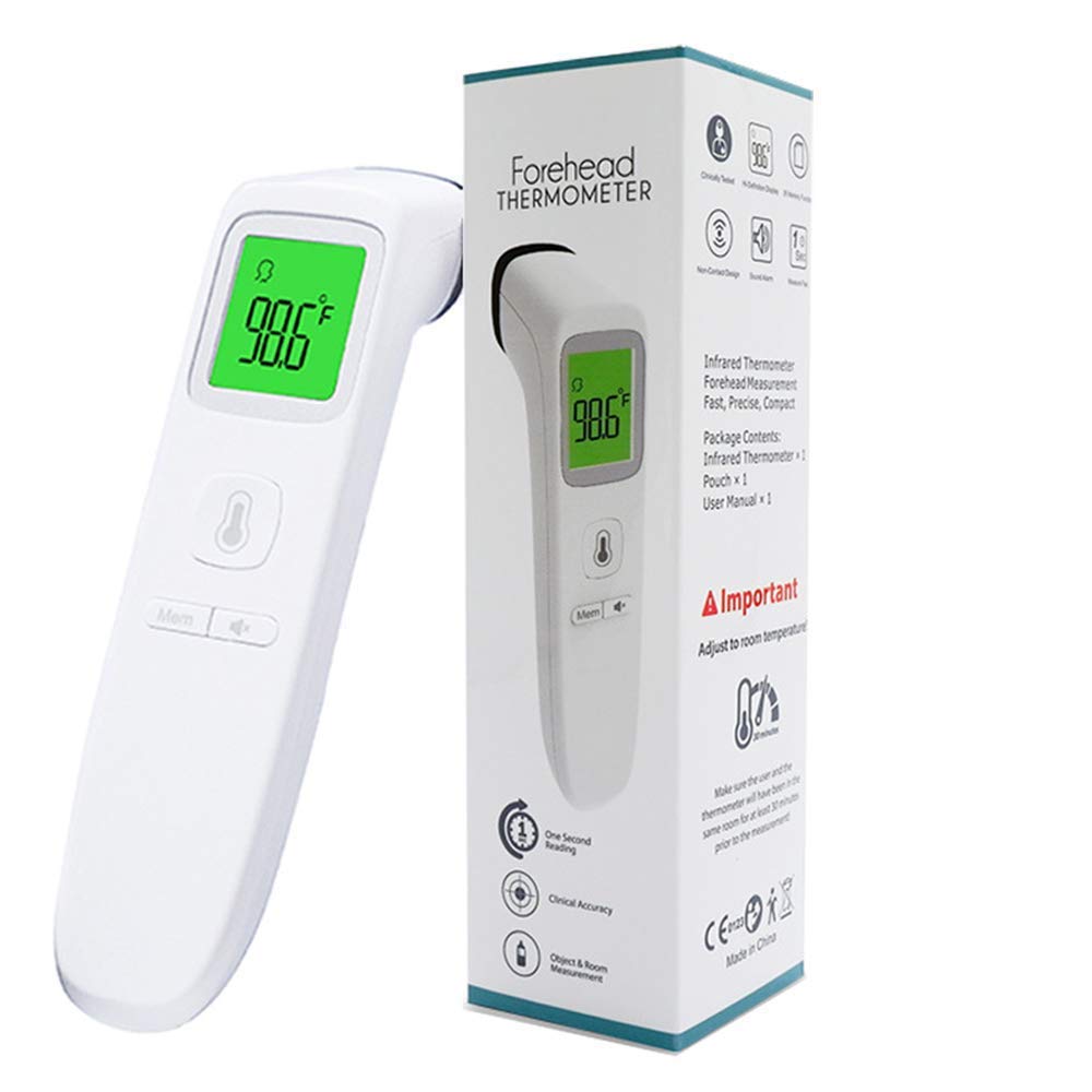 Forehead Thermometer, Digital Infrared Non-Contact Temporal with Instant Accurate Reading,Fever Alarm and Memory Function – Ideal for Babies, Infants, Children, Adults, Indoor, Outdoor (White)