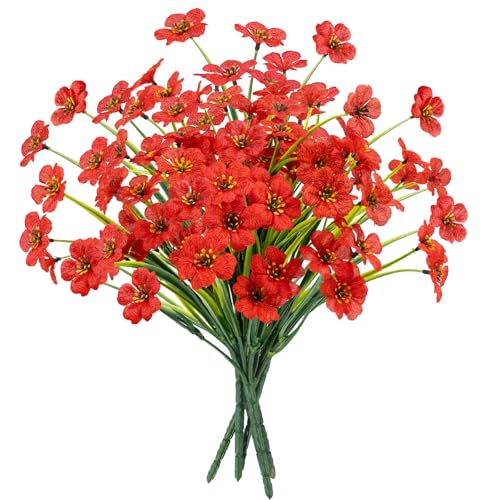 MACTING Artificial Flowers for Outdoors UV Resistant Fake Flowers No Fade Faux Plastic Plants for Hanging Planters Window Patio Porch Yard Garden Home Indoor Outside Summer Decorations(Red)