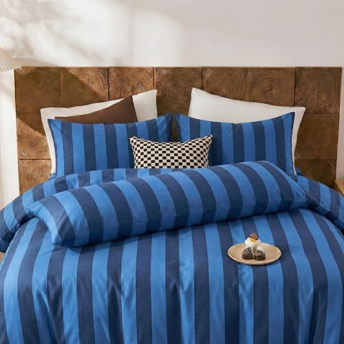 Merryword Body Pillow Cover 20x54inches, 100% Cotton Pillow Case, Blue and Navy Striped Pillowcase, Soft Breathable Wide Stripes Long Pillowcase, 1-Piece by Merryword - Used condition - Image 3