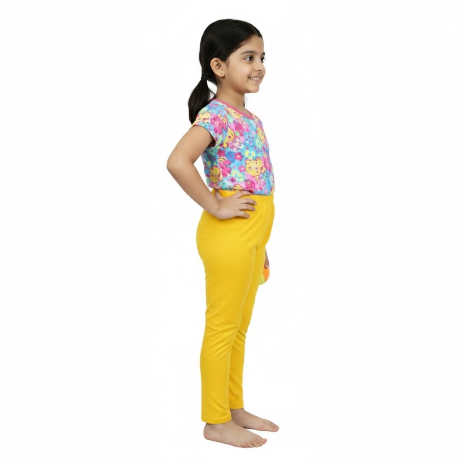 comfycute Cotton Leggings for Girls | Soft Stretchable Plain Ankle Length Bottoms for Kids | Non-Transparent Fabric | Comfortable Regular Fit Daily Leggings for All Day Use | 10-11 Yr Yellow - Image 3 thumbnail