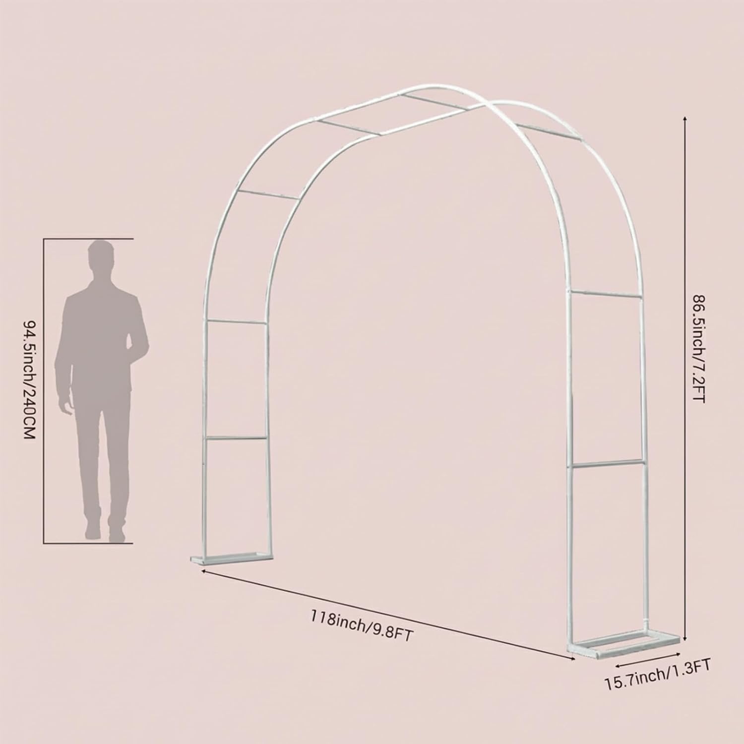Metal Garden Arch Trellis, 9.8'x7.2' Outdoor Rust-Resistant Wedding Arch, Plant Support Climbing Frame for Patio, Backyard, Balcony Decor - Easy Assembly Black Iron