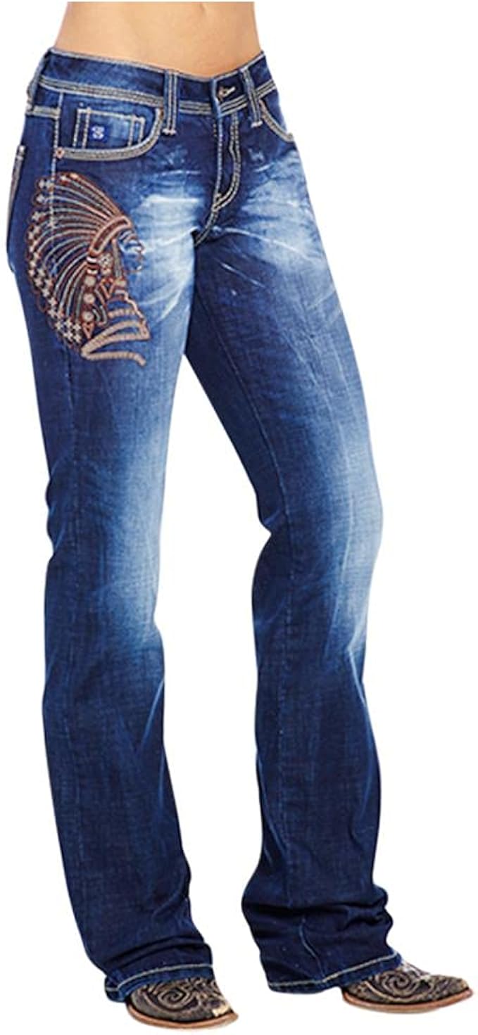 Pantalones de mezclilla bordados para mujer, con botones y cintura  acampanada, pantalones de mezclilla bordados florales de pierna ancha :  Ropa, Zapatos y Joyería - Amazon.com