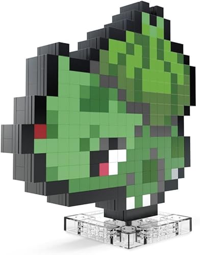 Mega Pokémon Bisasam Retro Look - 5.9 in construible con piedras Pixel Art - Incluye base montada en la pared para amantes y coleccionistas adultos,
