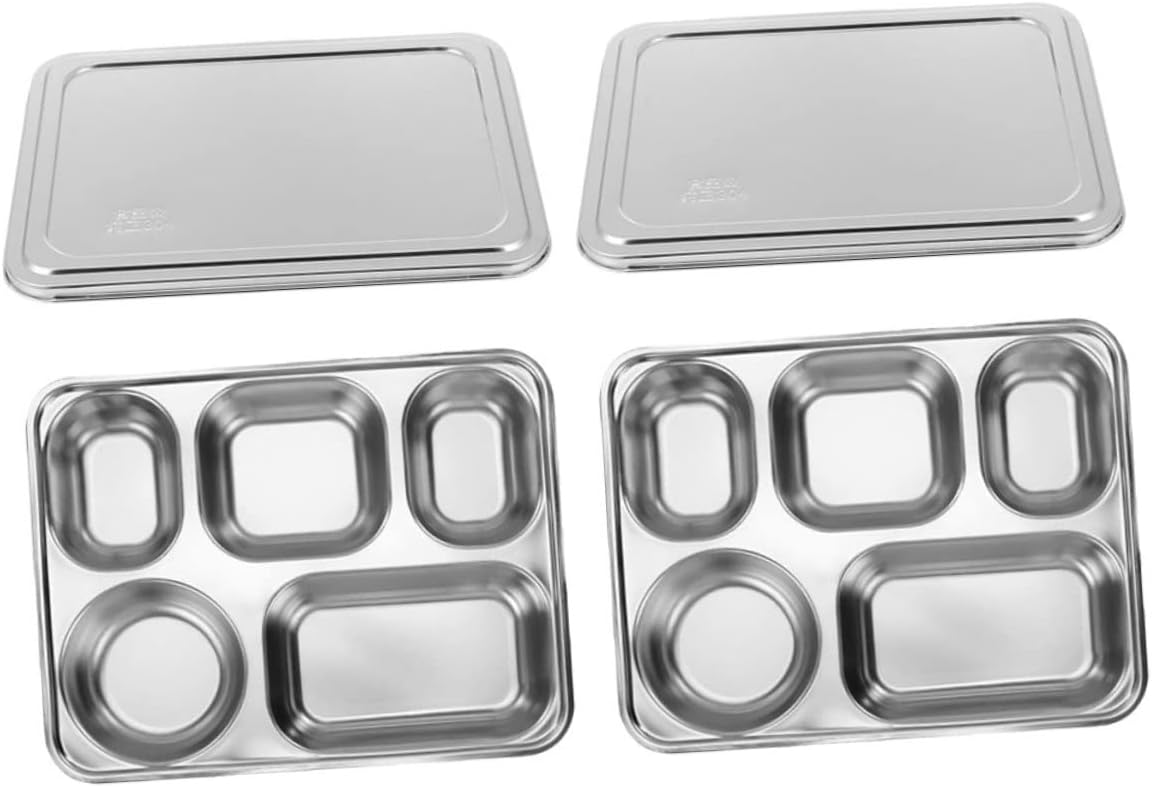 2Sets Thickened Canteen Plates with Lid Deep Compartment Food Trays for Easy Serving for Gatherings Banquets and Daily Use