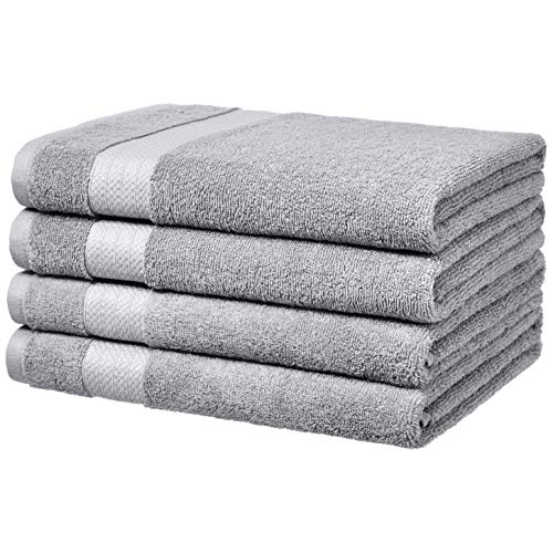 AmazonBasics Performance Bath Towels, Set of 4, Soft Silver