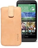 Suncase Original Etui Tasche für HTC Desire 510 | HTC Desire 526G Dual SIM | ZTE Blade V6 Leder Etui Handytasche Ledertasche Schutzhülle Hülle Hülle *Lasche mit Rückzugfunktion* antik-Camel