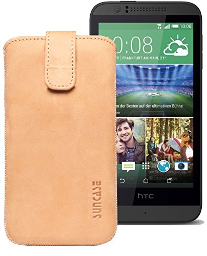 Suncase Original Etui Tasche für HTC Desire 510 | HTC Desire 526G Dual SIM | ZTE Blade V6 Leder Etui Handytasche Ledertasche Schutzhülle Hülle Hülle *Lasche mit Rückzugfunktion* antik-Camel