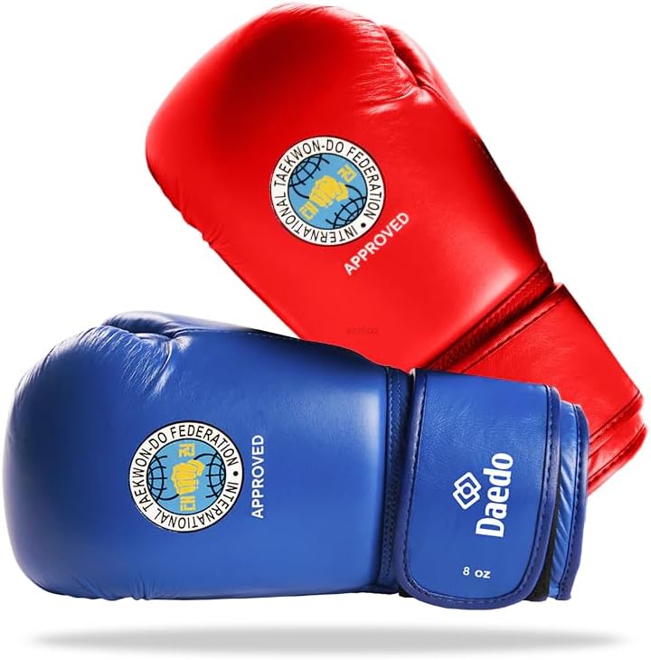 Daedo ITF Approved Taekwondo Gloves – Red or Blue PU Sparring Gloves – Martial Arts Training Gloves for Adults & Youth