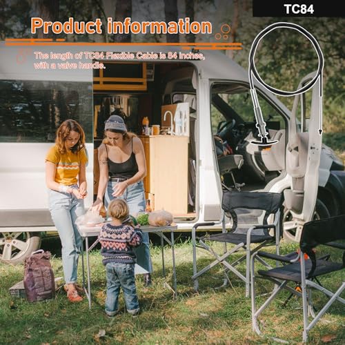 Image of TC84 84 inch RV Waste Valve Control Cable, 7ft Flexible Replacement Cable fit for Valterra Bladex, Compatible with 1.5 inch /3 inch RV Black /Gray Water Tank Dump Valve, Bulkhead Installation with Foldable Handle