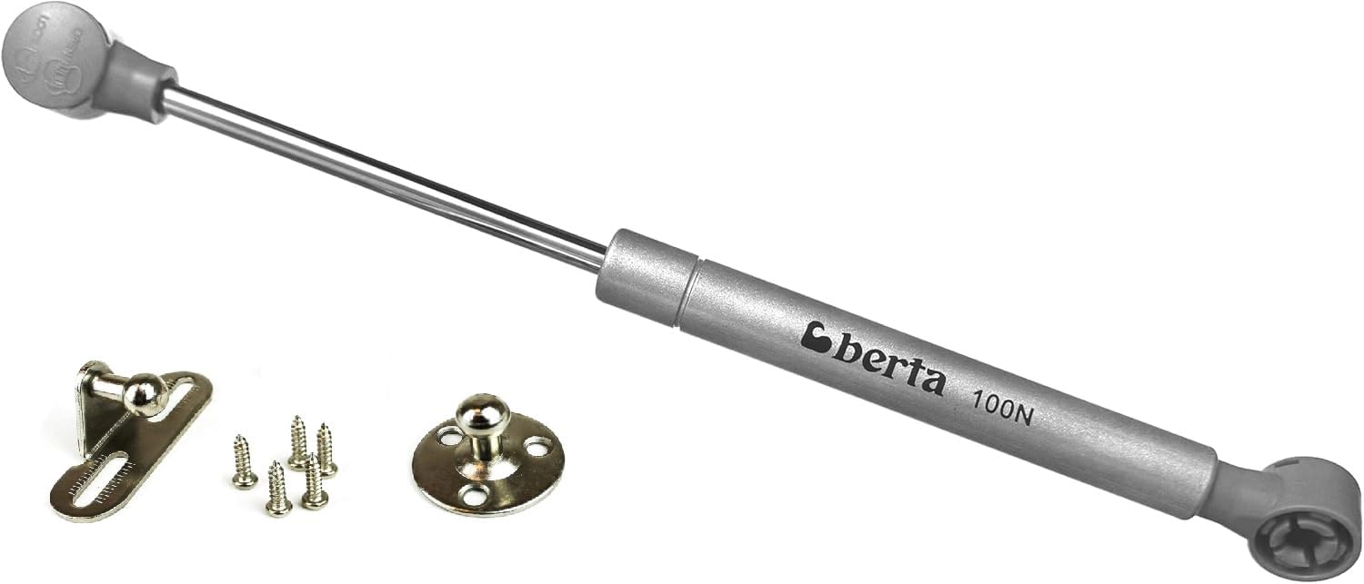Berta 10 Inch 100N/22 LB Hydraulic Soft Open Gas Springs/Struts for Cabinets, Furniture Cabinet Doors Lift/Lid Stay/Support Hinges for RV Platforms with Brackets and Screws (2, Silver)