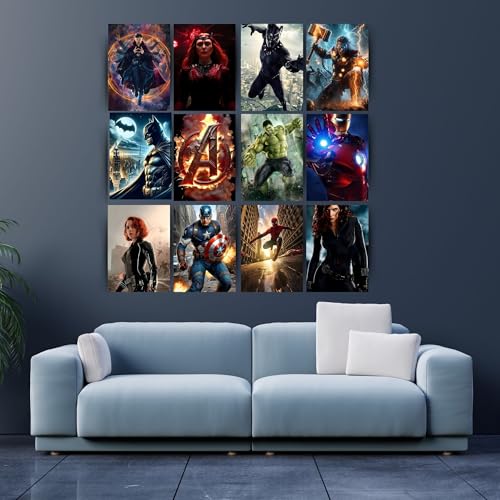 Image of Posters Inc Set of 12 Marvel Heroes Posters for Wall, Home Decoration Items for Living Room, Aesthetic Wall Stickers for Bedroom, Birthday Gift for Men, 300 GSM A4 Size Paper, Glue Dots Included