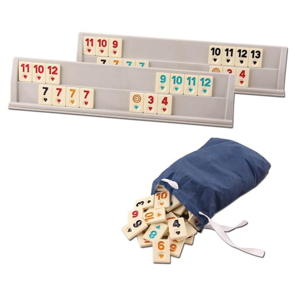Generisch Star-Cafe Okey, Rummy, Romme, Okey Set, aus Kunststoff mit Melamin-Steinen (4 x Aufstellbretter, 104 x Spielsteine, 2 x Joker, 1 x Würfel)