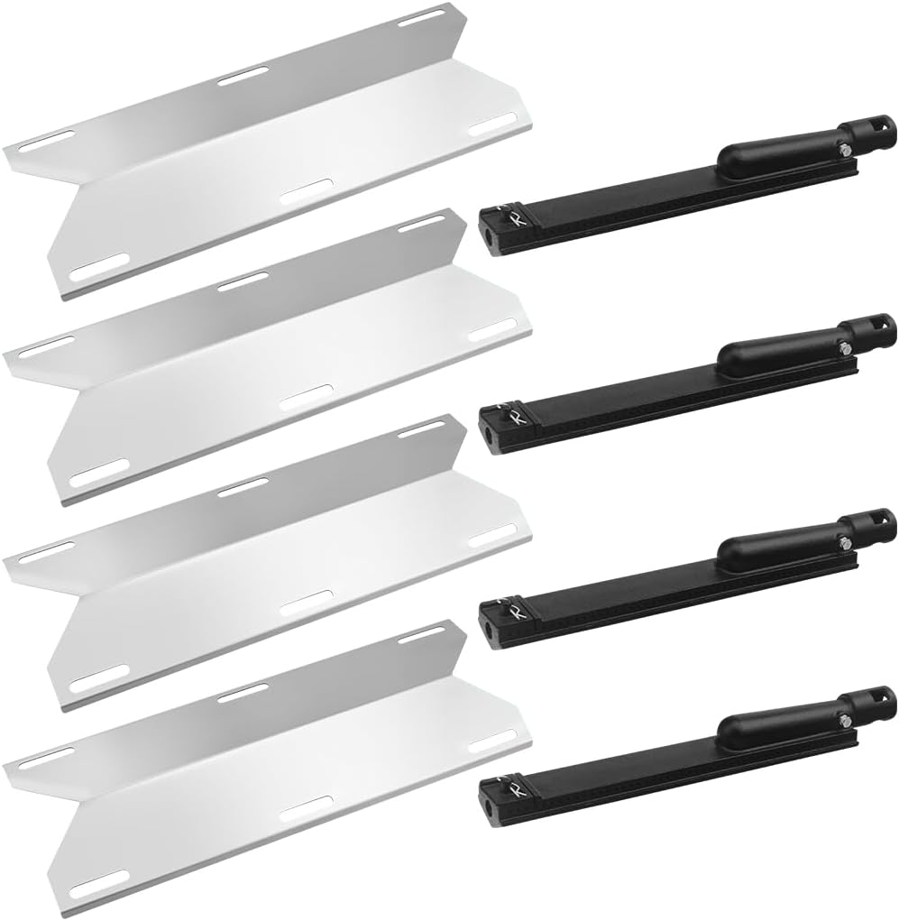 Grill Parts Replacement for Jenn Air 720-0061, 720-0062, Nexgrill 720-0101, 720-0138 Gas Grill, 4 Pack Heat Plates and Cast Iron Burners