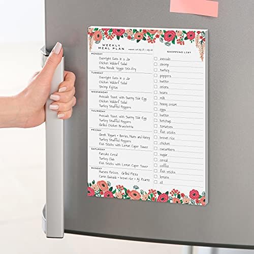 Sweetzer & Orange Floral Weekly Meal Planner and Grocery List Magnetic Notepad. 7x10 Meal Planning Pad with Tear Off Shopping List. Plan Weekly Menu Food for Weight Loss or Dinner List for Family!