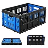 Garvee Heavy Duty Milk Crate Collapsible - 55L Foldable Storage Crate with Handles, Stackable Plastic Crates for Groceries, Moving, Camping & Car Storage (Blue)
