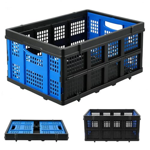 Garvee Heavy Duty Milk Crate Collapsible - 55L Foldable Storage Crate with Handles, Stackable Plastic Crates for Groceries, Moving, Camping & Car Stor