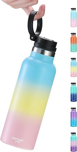 Venture Pal - Botella de agua aislada al vacío de 17 onzas, jarra térmica de acero inoxidable con tapa con popote y asa de transporte portátil,