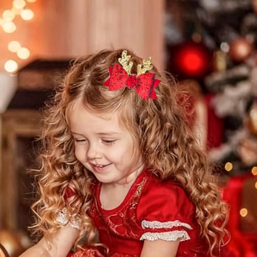 4 Piezas Pinzas para el Cabello de Navidad LÉ ÉCLAT Moño con Cuernos de Reno Disfraz Brillante miniatura 3