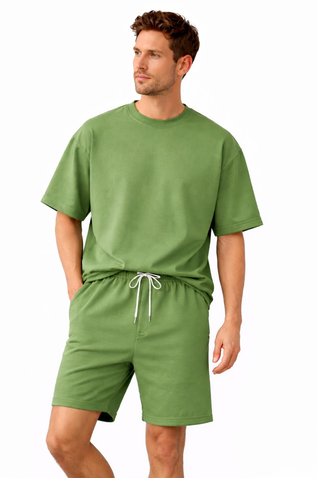 Men's Summer Beach Outfits 2 Piece Short Sleeve Shirts and Shorts Vacation Texture cotton Sets for Men