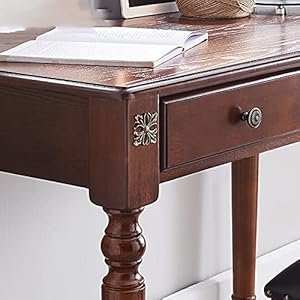 GLigeT Office Desk Stable Rubber Wood PC Desk Home Writing Desk with 2 Storage Drawers Simple Country Style Working Study Table Rustic Brown Study Writing PC Desk Size 09 Meters