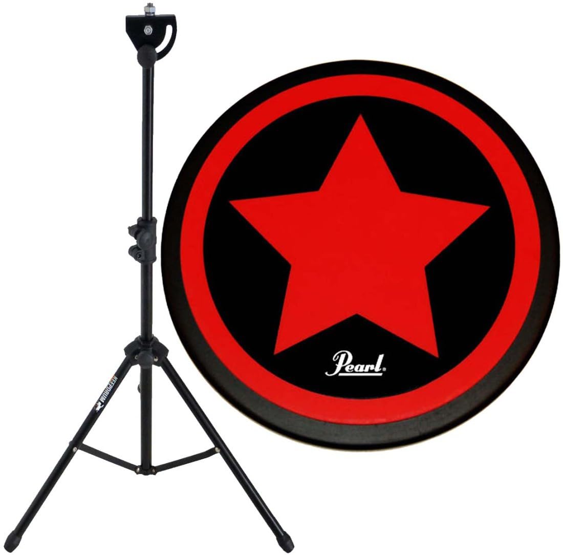 Pearl PDR-08SP Red Star Practice Drum Pad da 8" + treppiede Keepdrum DPS Drumpad + bacchette per batteria 1 coppia