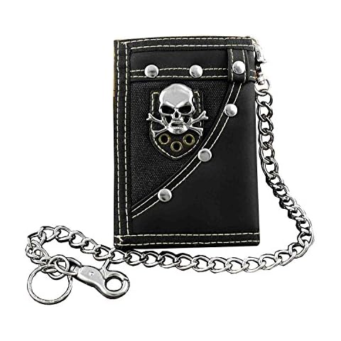 crazy hunter Mens Boys Trifold Casual Skull Wallet Money Purse With Jeans Pants Chain L20 Cover