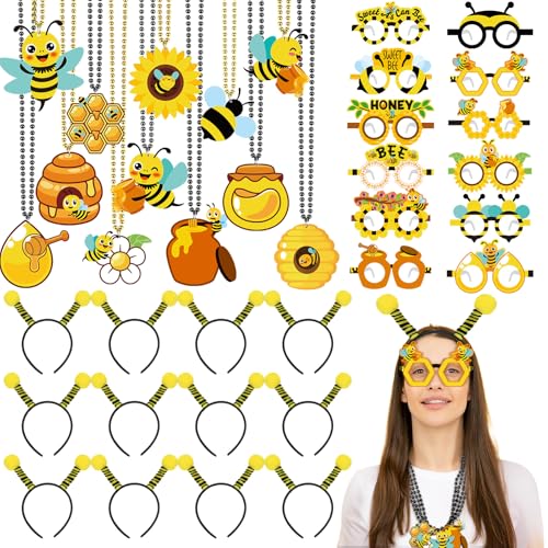 Kingdder 36 Pcs Bee Party Supplies Bee Honeycomb Birthday Photo Booth Props
