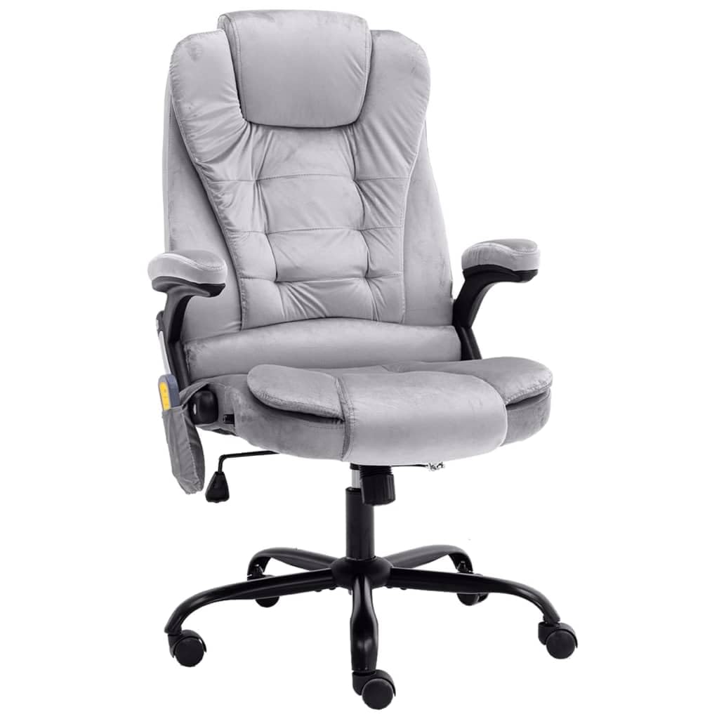 Sedia da ufficio massaggiante in velluto grigio chiaro con funzione riscaldante, ergonomica, girevole, regolabile in altezza, con braccioli e schienale, per casa e ufficio