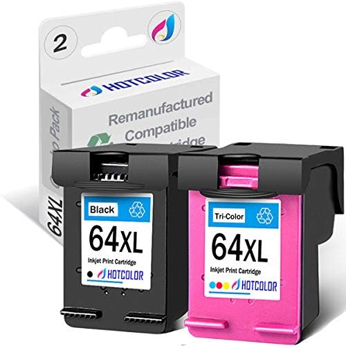 HOTCOLOR 64XL Ink Cartridges Replacement for HP Ink 64 XL Black and Color for hp Envy 7855 Ink cartridges Envy Photo 7155 Ink (1Black/1Tri-Color, 2Pack)