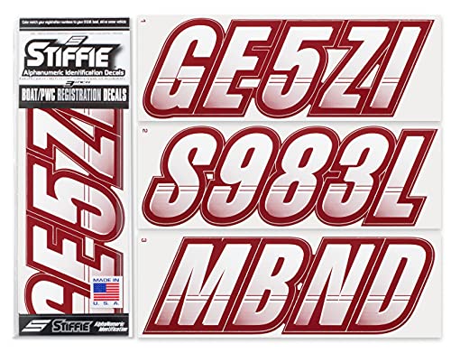Image of STIFFIE Techtron White /Burgundy 3 inch Boat & PWC Registration Decals • Numbers Letters Stickers