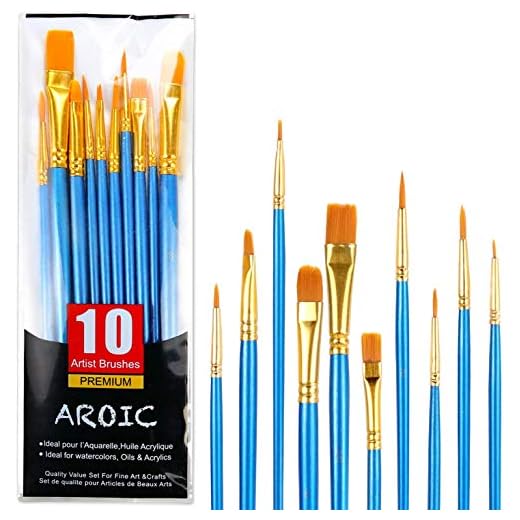 Set de10 Pinceles de Nylon para Pintura Acrílica, Acuarela Óleo, Pintura de Cara, Dibujo de líneas, Set de Pinceles de Artista para Principiantes y Profesionales, Cepillo de Nylon (Azul)