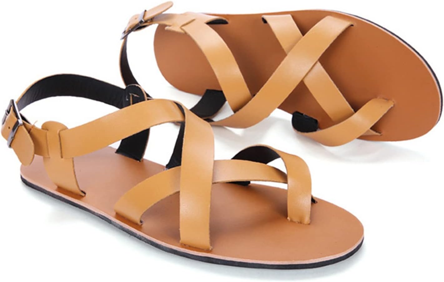 Yytcsjz Genuine Leather Men Bunion Corrector Flat Sandals Slippers, Orthotic Shoes, Adjustable Size Hallux Valgus, for Pain Relief Hallux Valgus Bunion Symptoms (Color : Light Brown, Size : 10)