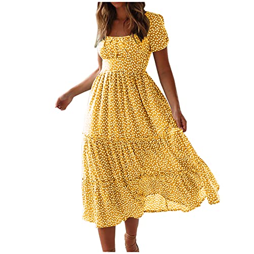 Damen Sommerkleid Sale Angebote, Strandkleider Damen Sommer V-Ausschnitt Elegant Kurz Dress Blumenmuster Leicht und Luftig Kleid Hohe Taille A-Linie...