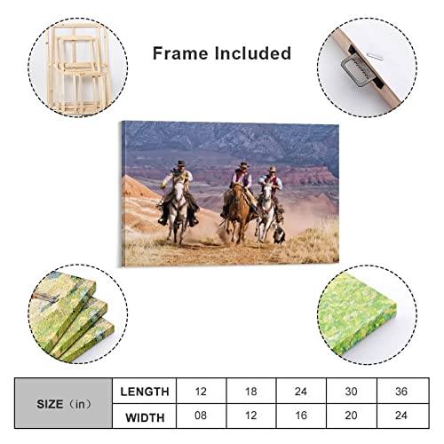 Western Cowboy Prairie Running Horse Racing Modern Poster Wall Art Paintings Canvas Wall Decor Home Decor Living Room Decor Aesthetic 20X30Inch(50X75Cm) Frame-Style #TOP1