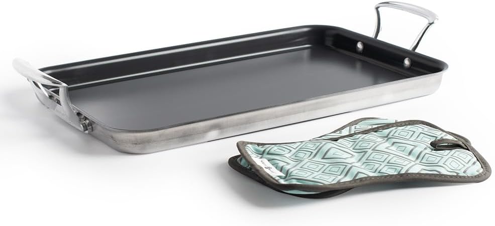 Nordic Ware Double Burner High-Sided Formed Griddle with 2 Oven Hot Pads