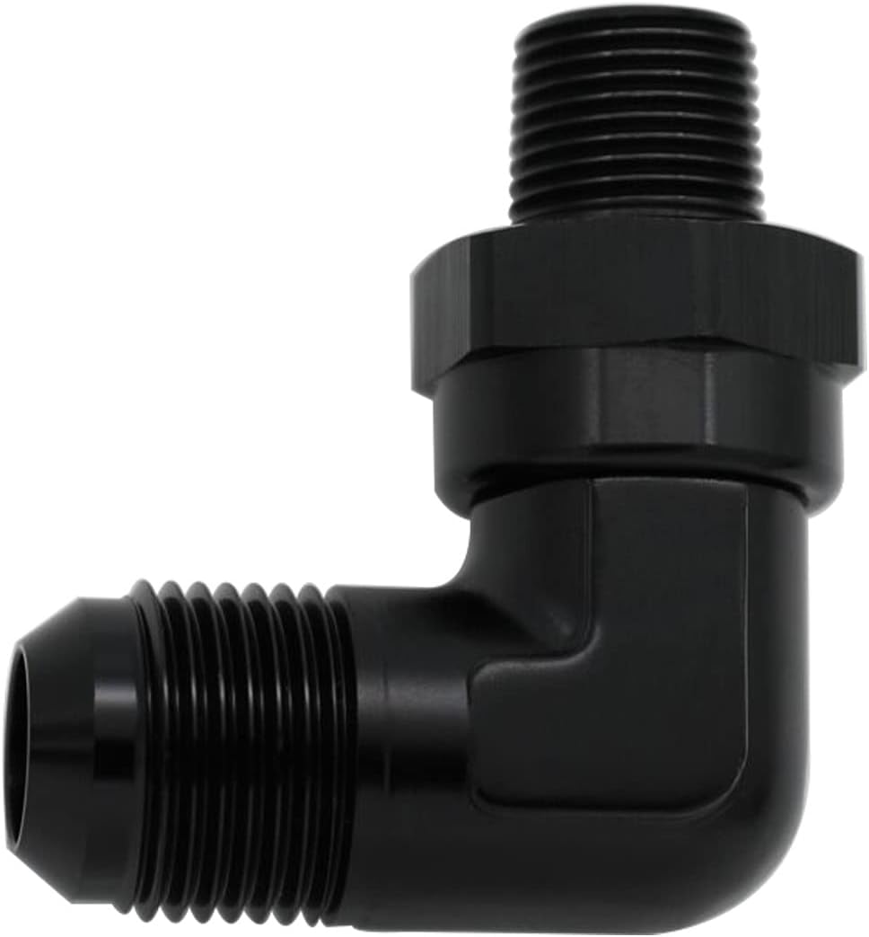 -16 AN Male to 1" NPT Male Swivel Fitting Adapter 90 Degree Aluminum Black