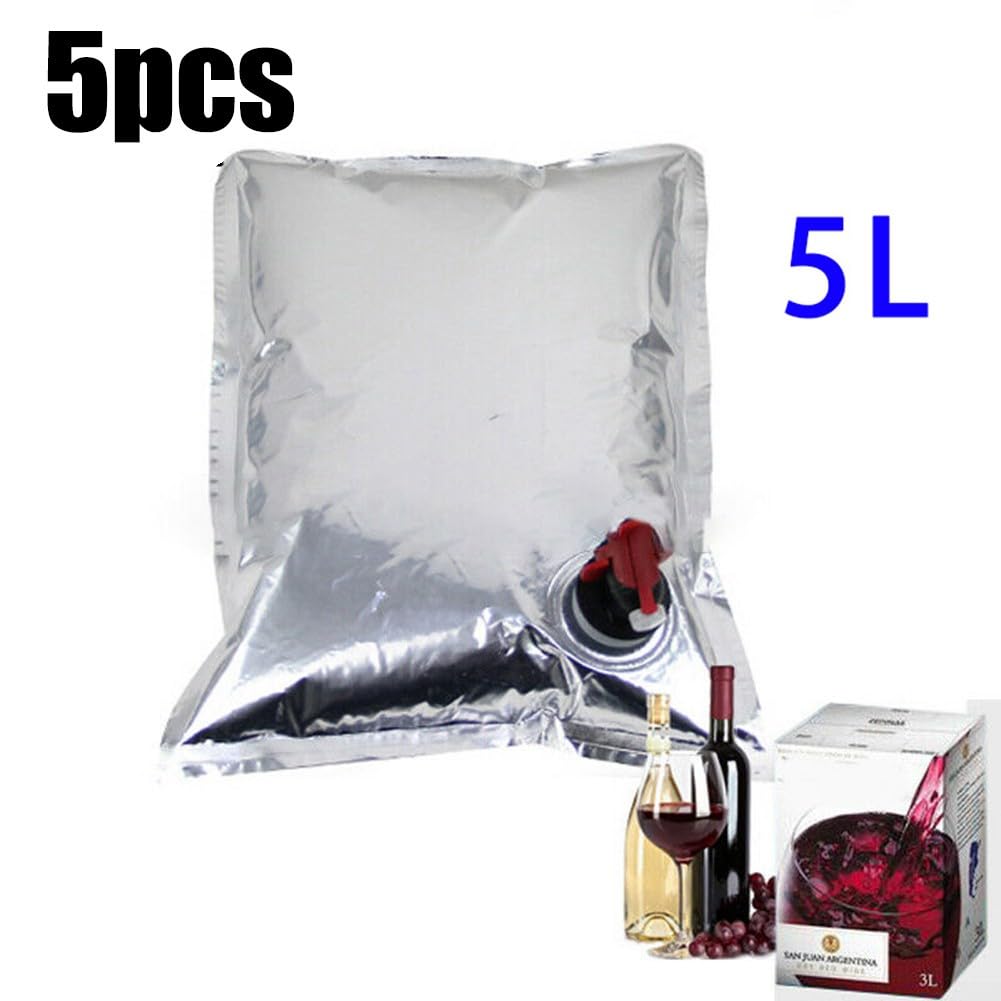 5 bolsas dispensadoras de líquidos, bolsas de repuesto para bolsas de vino, bolsas dispensadoras de vino portátiles para bolsas en caja de bebidas con grifo de mariposa, 5 litros
