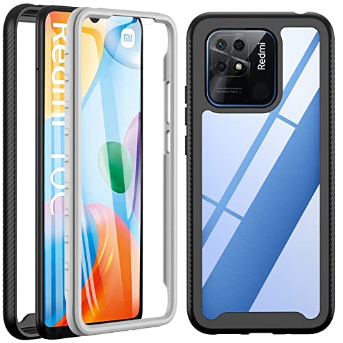 Coque pour Xiaomi Redmi 10C, Coque Xiaomi 10C Antichoc Housse avec Protection écran, 360° Protection Robuste Double Face Bumper Transparent Hybride Portable Coque Etui pour Xiaomi Redmi 10C - Noir Cover