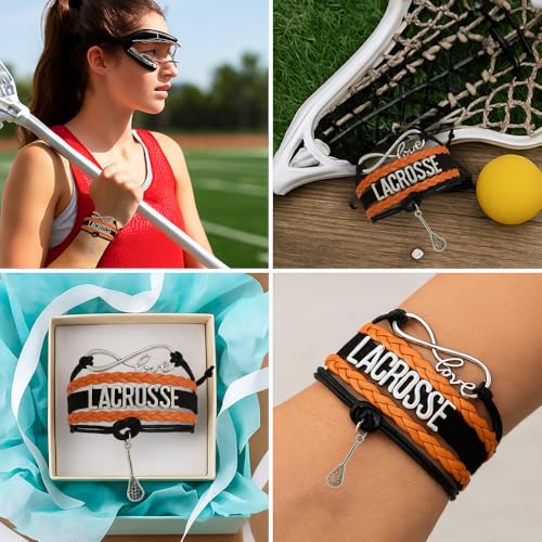 Image of SportyBella Lacrosse Bracelets For Girls - Adjustable Charm Bracelet w /Infinity Symbol & Silver Lacrosse Stick Charm. Friendship Bracelet Gifts for Players, Teams & Coaches