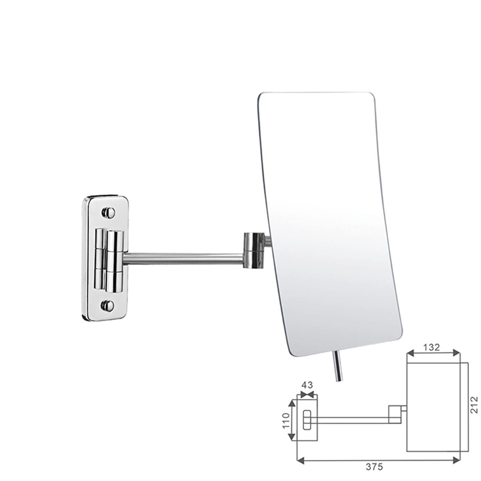 Espejo de maquillaje plegable para baño, espejo telescópico giratorio para colgar en la pared, triple zoom, espejo de maquillaje de un solo lado, 8 pulgadas, parte inferior cuadrada