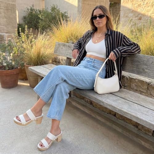 Image of CUSHIONAIRE Sky Platform Sandals for Women, Faux Wood Block Heel Slide with Comfort Foam Footbed and Vegan Leather Straps, Wide Width Available