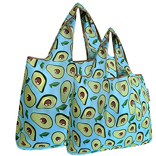 allydrew Large & Small Foldable Tote Nylon Reusable Grocery Bags, Set of 2, Avocado