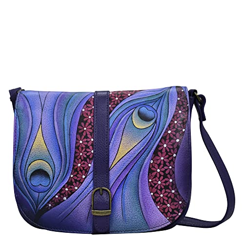 Anna by Anuschka Hand Painted Women’s Genuine Leather - Flap Crossbody - Dreamy Peacock Dewberry
