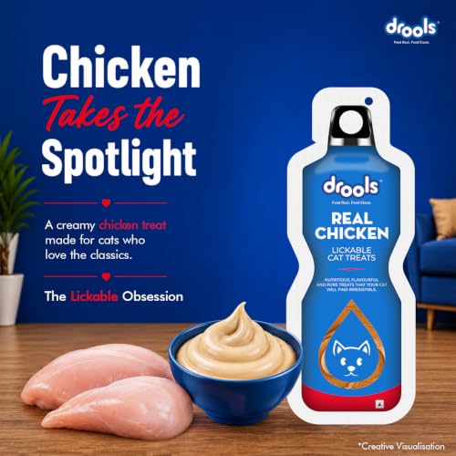 Image of Drools All Life Stages Creamy Lickable Cat Treat (30g x 15) Total 450g Pack of 15| Real Chicken Flavour | Easy to Hand Feed | High Moisture | Easier Acceptance Protein