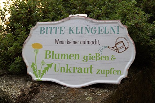 G.Handwerk Metall Schild 30x19cm Bitte Klingeln! Wenn keiner aufmacht, Blumen gießen & Unkraut zupfen Cover