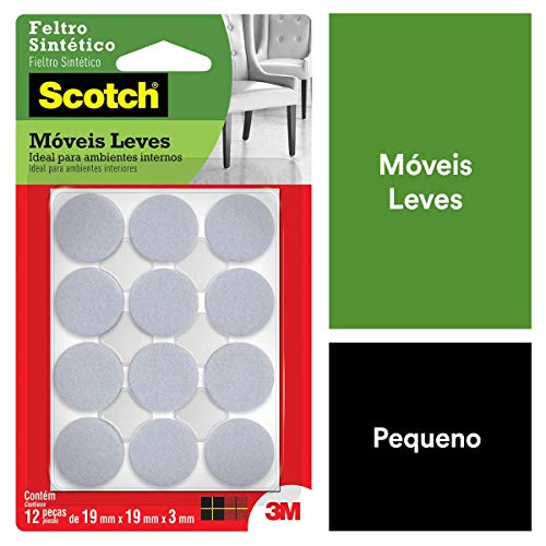 Scotch, 3M, Feltro Sintético para Móveis Leves, Redondo, Branco, Pequeno, 12 unidades