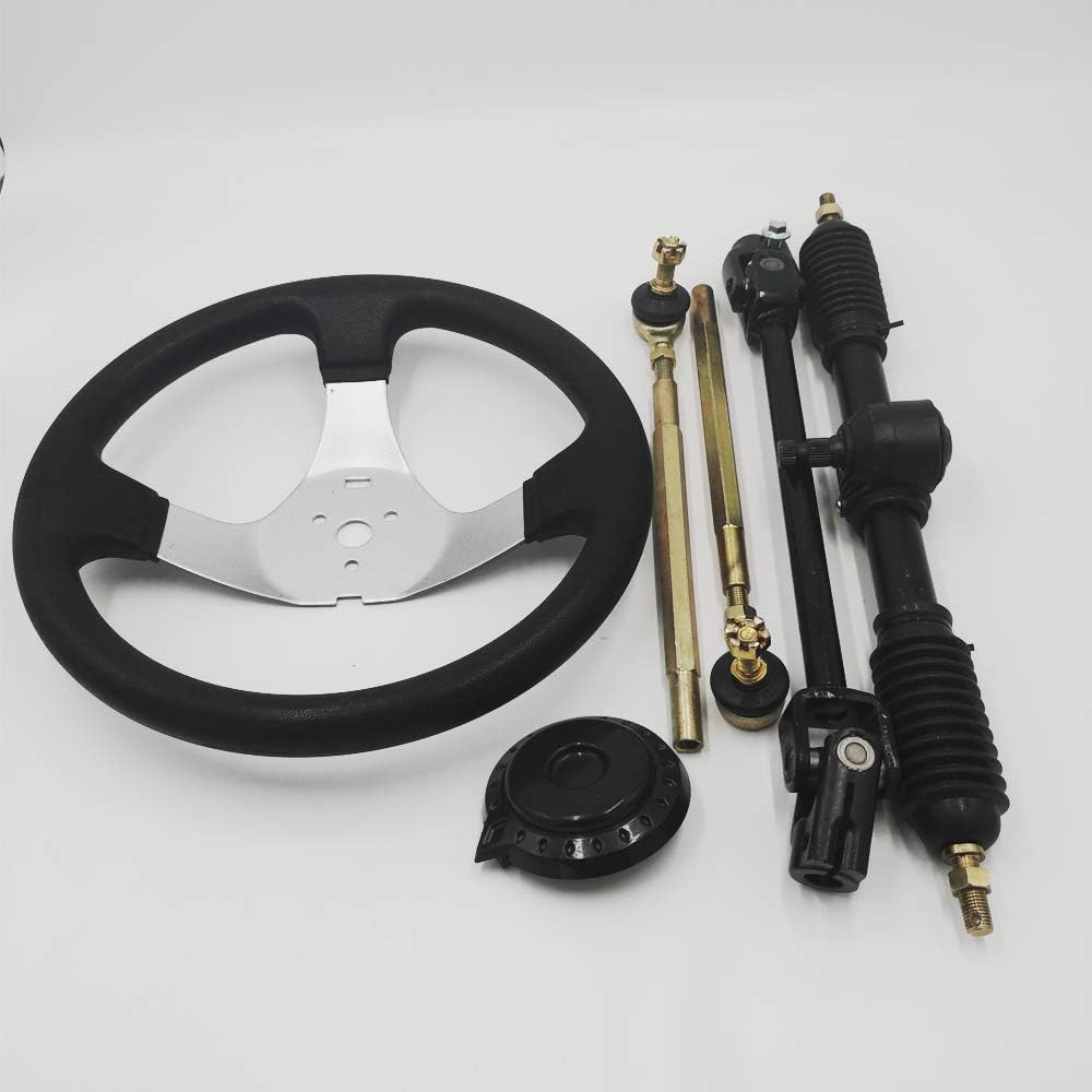 Set of Go Kart Steering Wheel Assembly 110CC Tie Rod RACK Adjustable Shaft Great