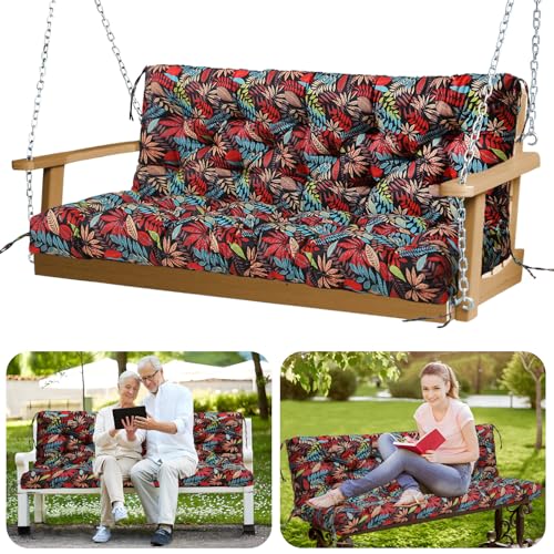 Image of Porch Swing Cushions Outdoor 48 inch Waterproof Extra Thick 5 inch Swing Cushions Replacement with Backrest and Ties for Outdoor Furniture Porch Patio Garden Lawn (Floral Pattern)